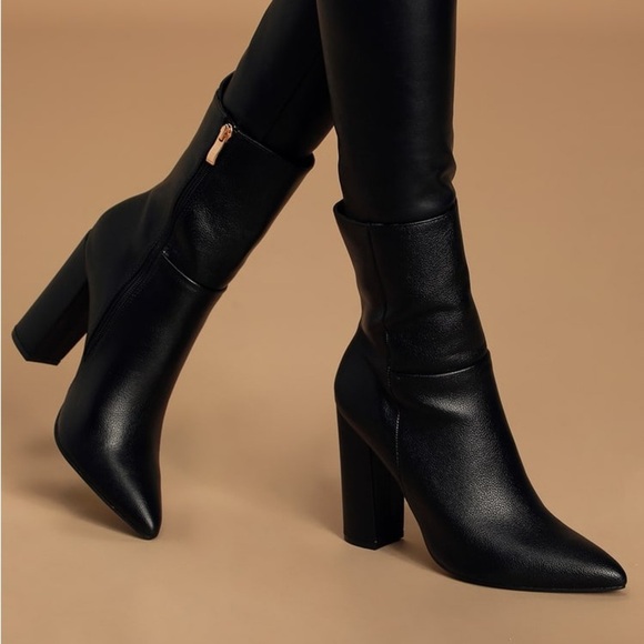 Lulus Dawson Black Pebble Pointed-Toe Mid Calf Boots - Picture 1 of 9